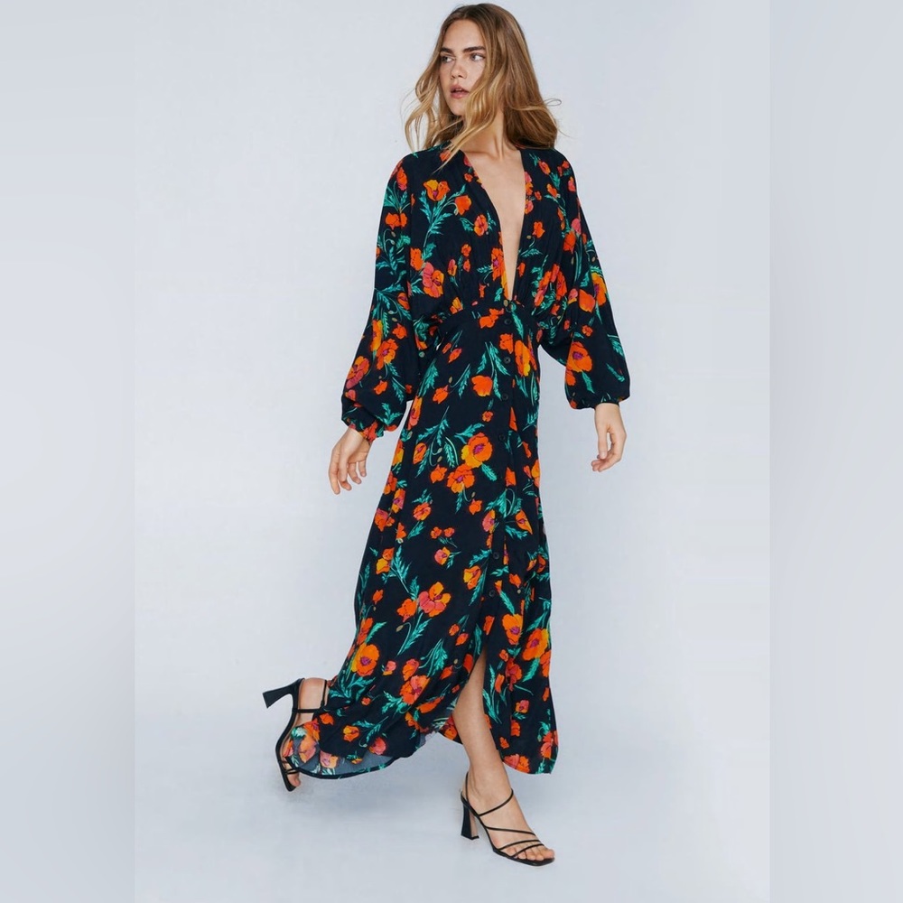 Nasty Gal Black Floral Maxi Dress